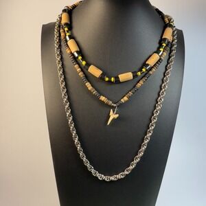 Necklace Lot Vintage Boho Metal Wood Glass Beads Bikercore